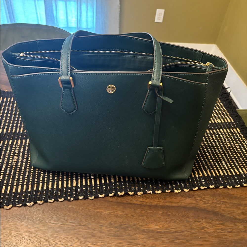 Tory Burch Robinson Green Leather Tote Bag